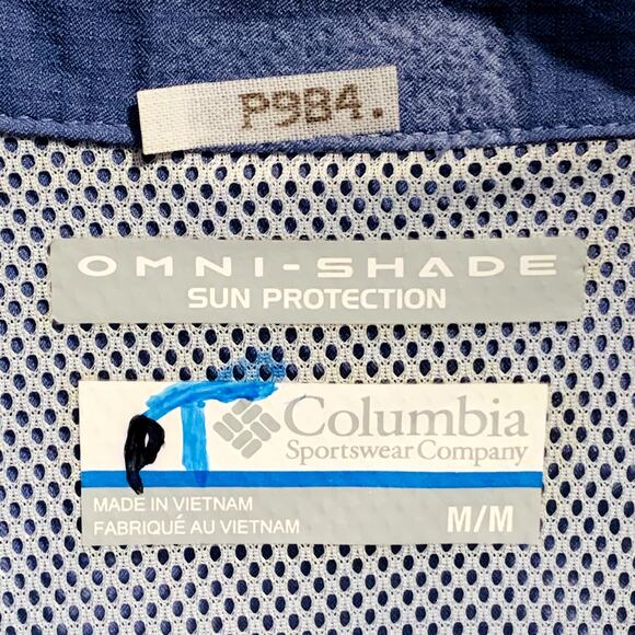 COLUMBIA Omni Shade Shirt M Women's Blue Mesh Lined Back Sun Protection Roll Tab - Picture 3 of 7